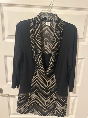 Coco Bianco Black and Beige Chevron Open-Front Tunic